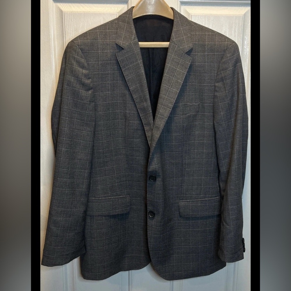 Hugo Boss Guabello Super 130's Men’s 40R Light Grey Windowpane Wool Sport Coat